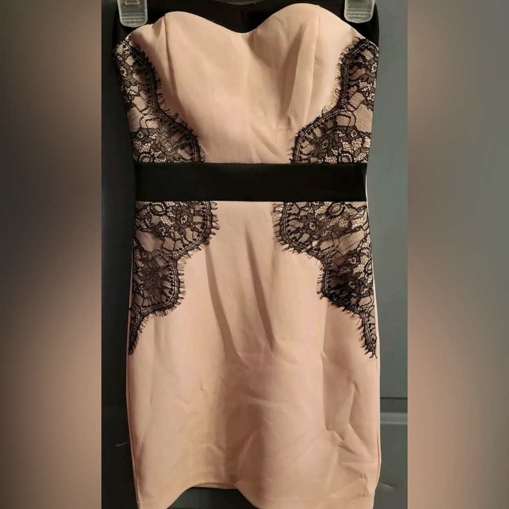Elegant Charlotte Russe Pink Black Lace Dress XS